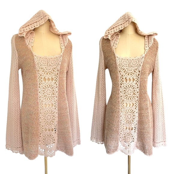 Free People Sweaters - Free People Merci Knit Crochet lace Pullover Hoodie Sweater Fairy Cottagecore M